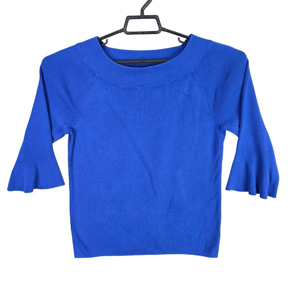 Womens TALBOTS Royal Blue 3/4 Belle Sleeve Sweater Cotton Blend Round Neck L